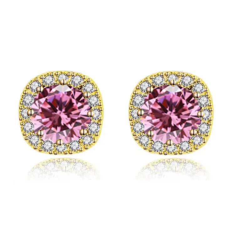 Paris Jewelry 18k Yellow Gold 1 Carat Created Halo Round Sapphire Birthstone Stud Earrings All Colors Plated