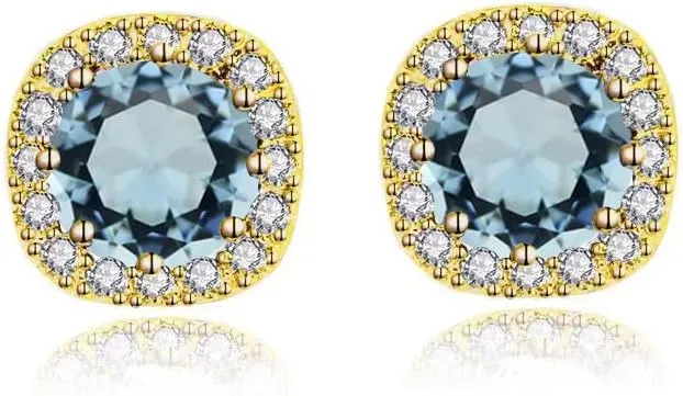 Paris Jewelry 18k Yellow Gold 1 Carat Created Halo Round Sapphire Birthstone Stud Earrings All Colors Plated