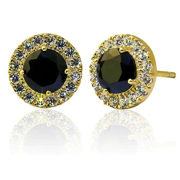 Paris Jewelry 18k Yellow Gold 1 Carat Created Halo Round Sapphire Birthstone Stud Earrings All Colors Plated