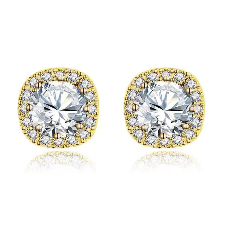 Paris Jewelry 18k Yellow Gold 1 Carat Created Halo Round Sapphire Birthstone Stud Earrings All Colors Plated