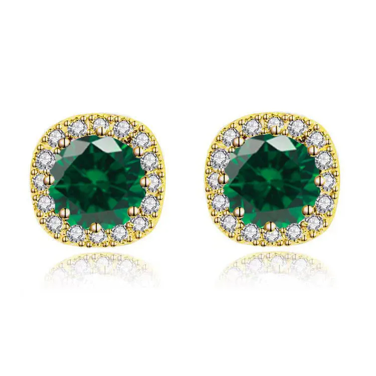 Paris Jewelry 18k Yellow Gold 1 Carat Created Halo Round Sapphire Birthstone Stud Earrings All Colors Plated