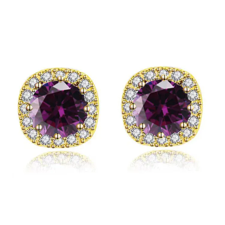 Paris Jewelry 18k Yellow Gold 1 Carat Created Halo Round Sapphire Birthstone Stud Earrings All Colors Plated