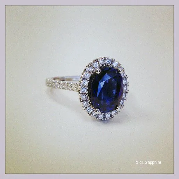 Pave Accented Oval Blue Sapphire Halo