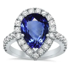 Pave Halo Engagement Ring with Pear Sapphire