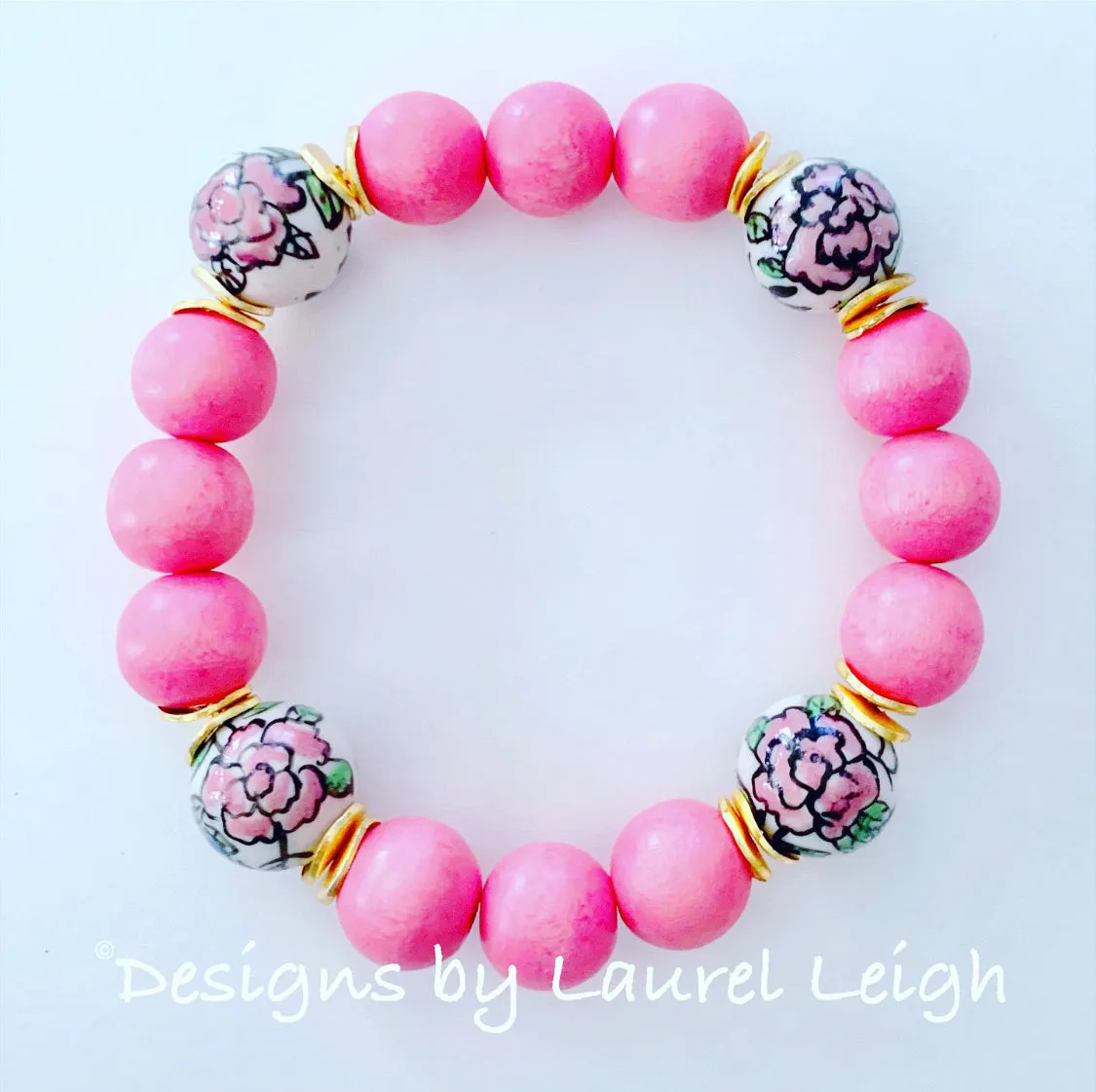 Pink Chinoiserie Peony Bracelet - Style 2