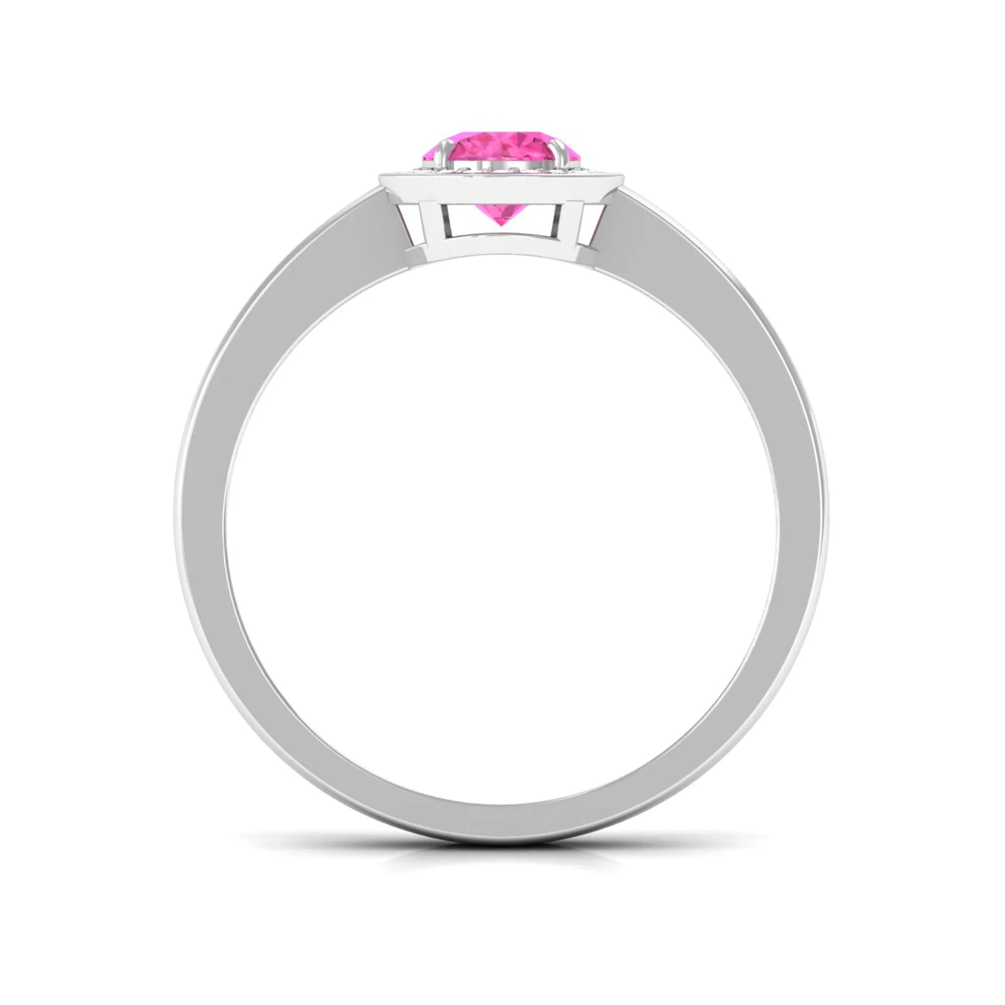 Pink Sapphire and Diamond Halo Engagement Ring