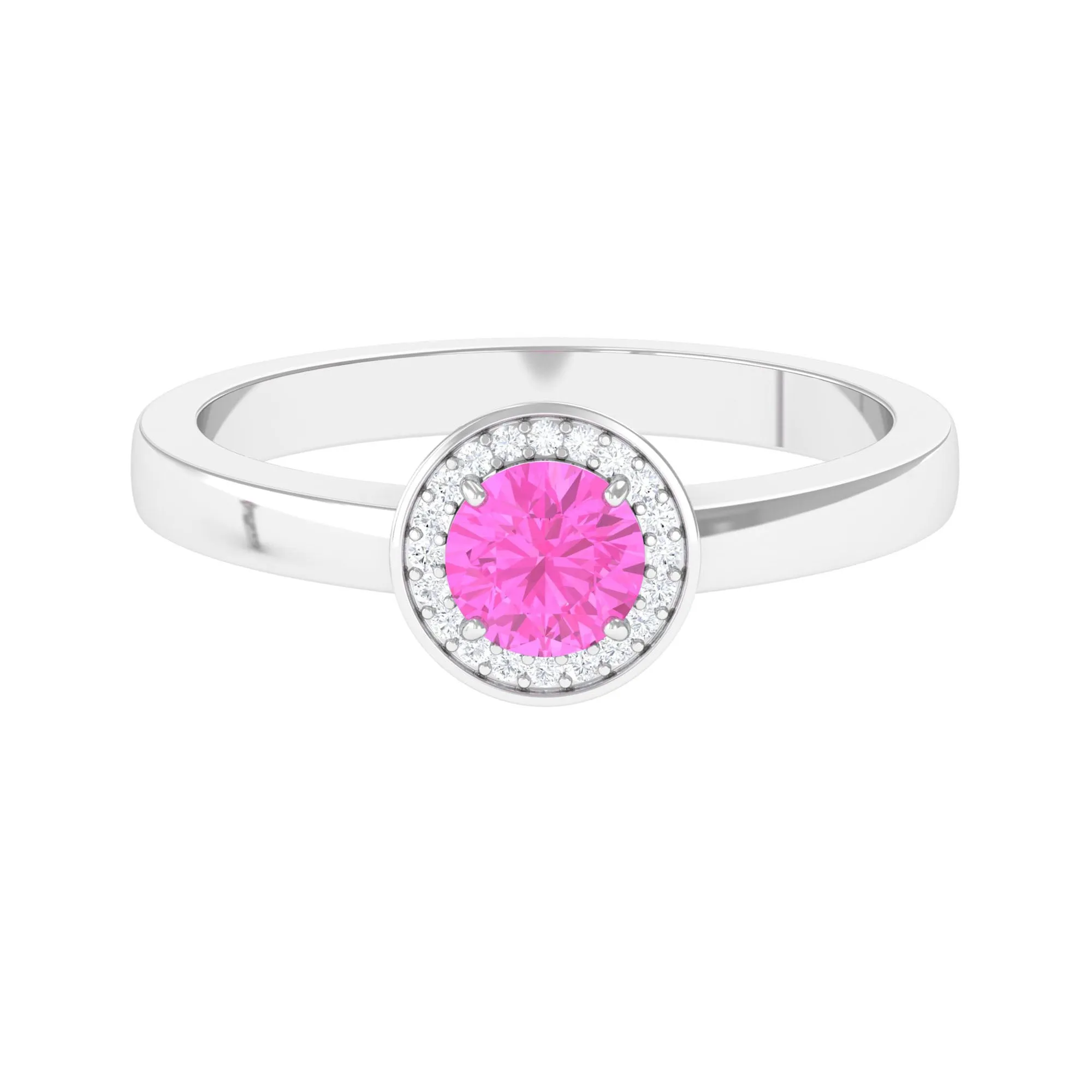 Pink Sapphire and Diamond Halo Engagement Ring