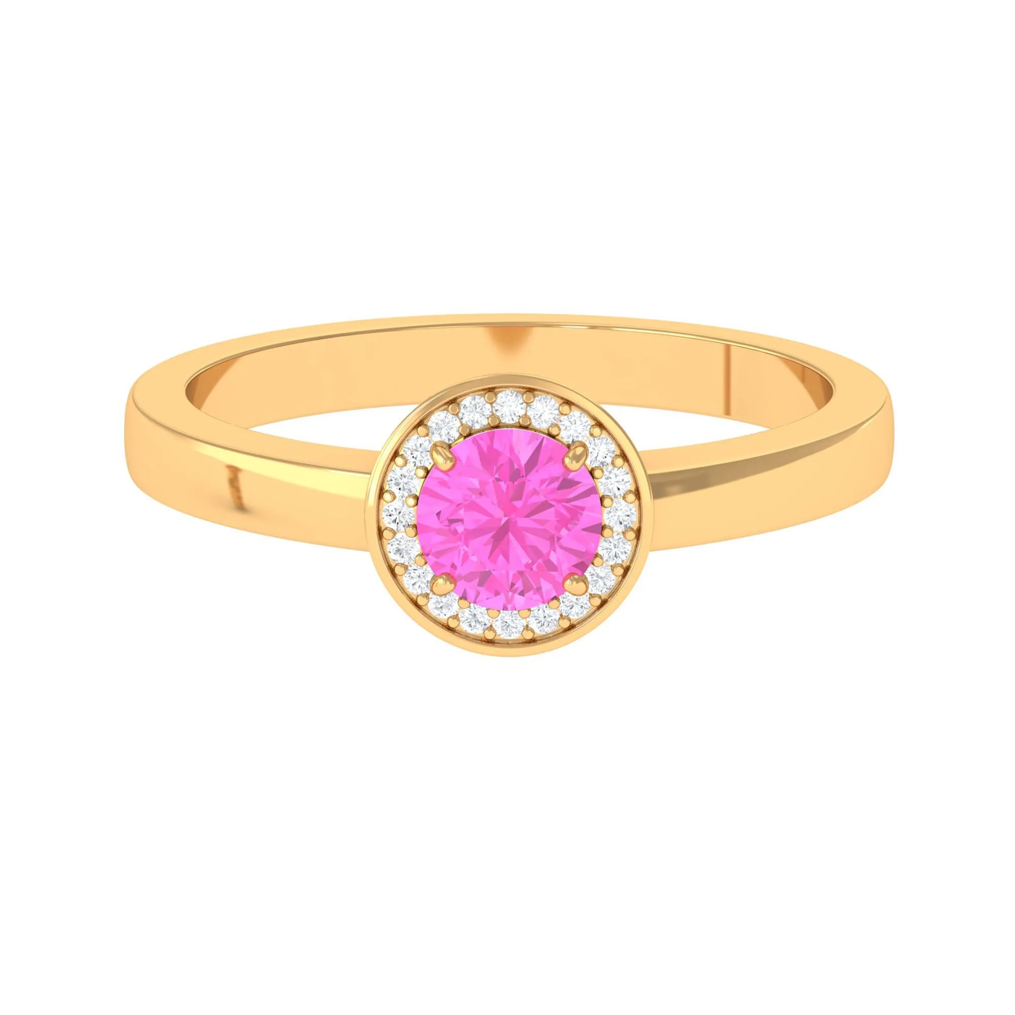 Pink Sapphire and Diamond Halo Engagement Ring