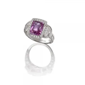 Platinum Cushion Cut Pink Sapphire Diamond Ring