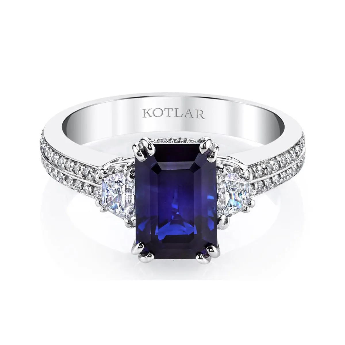 Platinum Emerald-Cut Sapphire and Diamond Ring