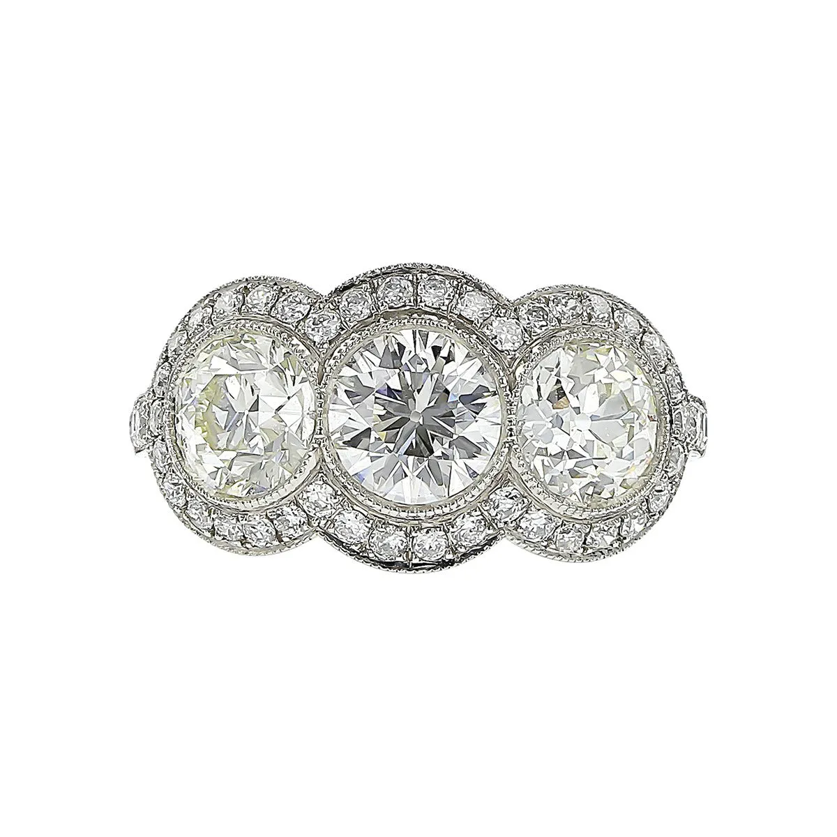 Platinum Old European-cut Diamond Triple Halo Ring