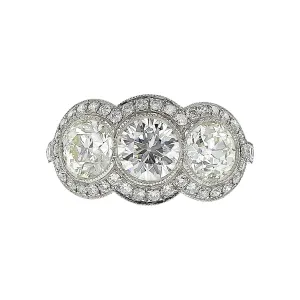 Platinum Old European-cut Diamond Triple Halo Ring