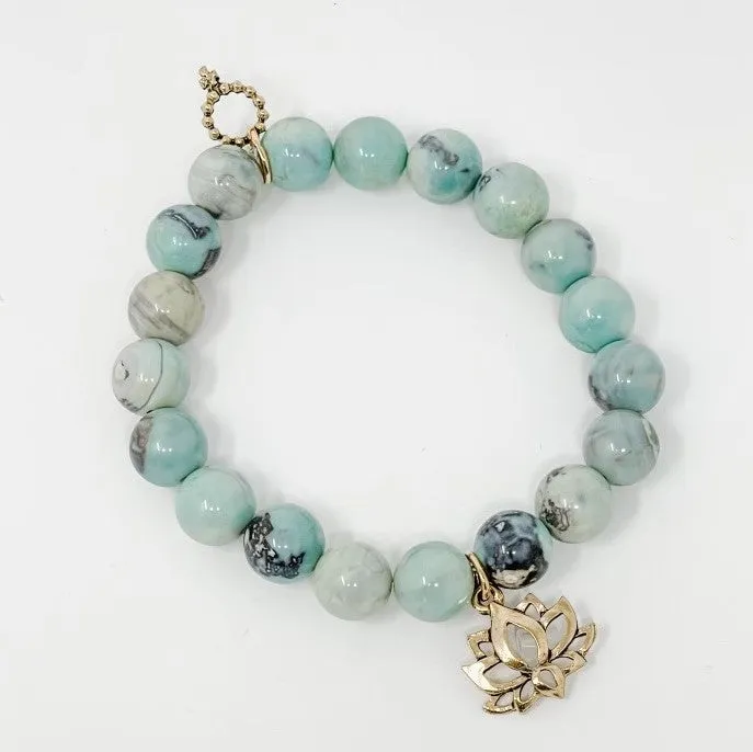 PowerBeads by jen Petites Seafoam Agate Goldtone Lotus Bracelet