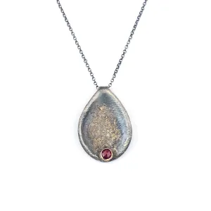 Primal Droplet Set with Rose Cut Red Sapphire in 18K Gold and Oxidized Silver