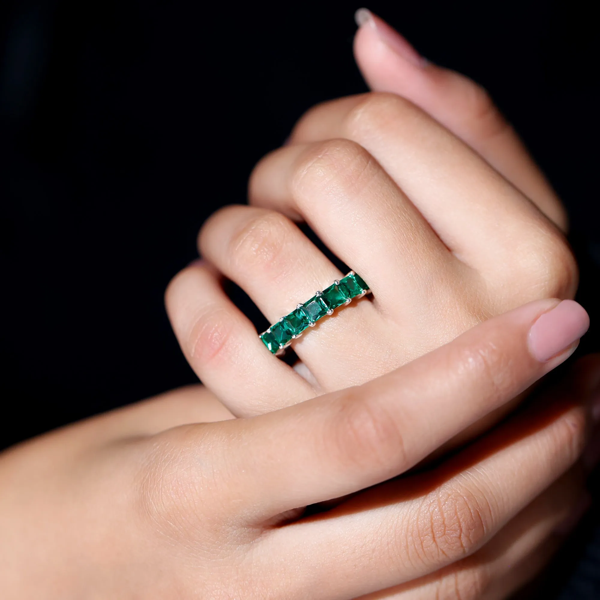 Princess Cut Lab Grown Emerald Full Eternity Band Ring