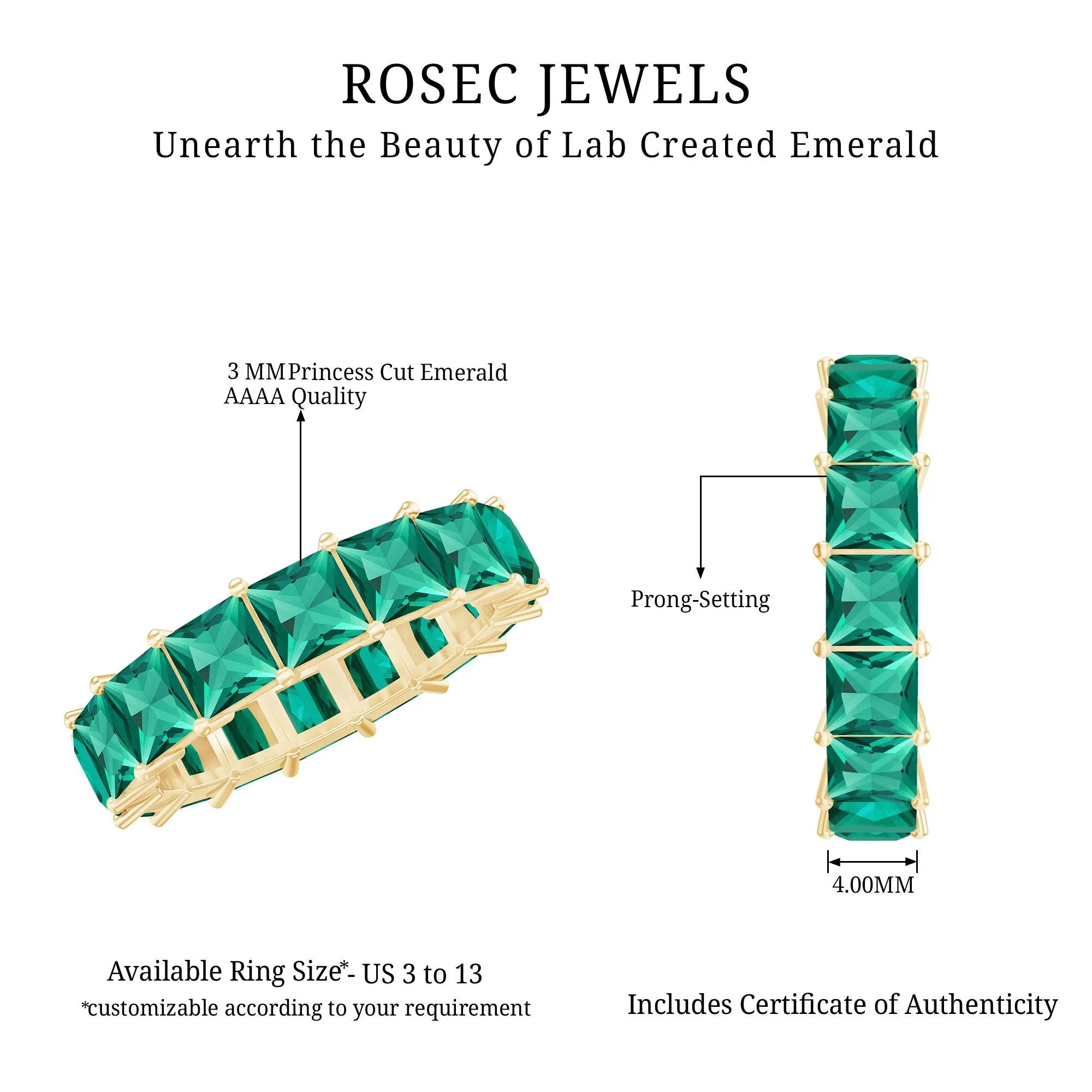 Princess Cut Lab Grown Emerald Full Eternity Band Ring