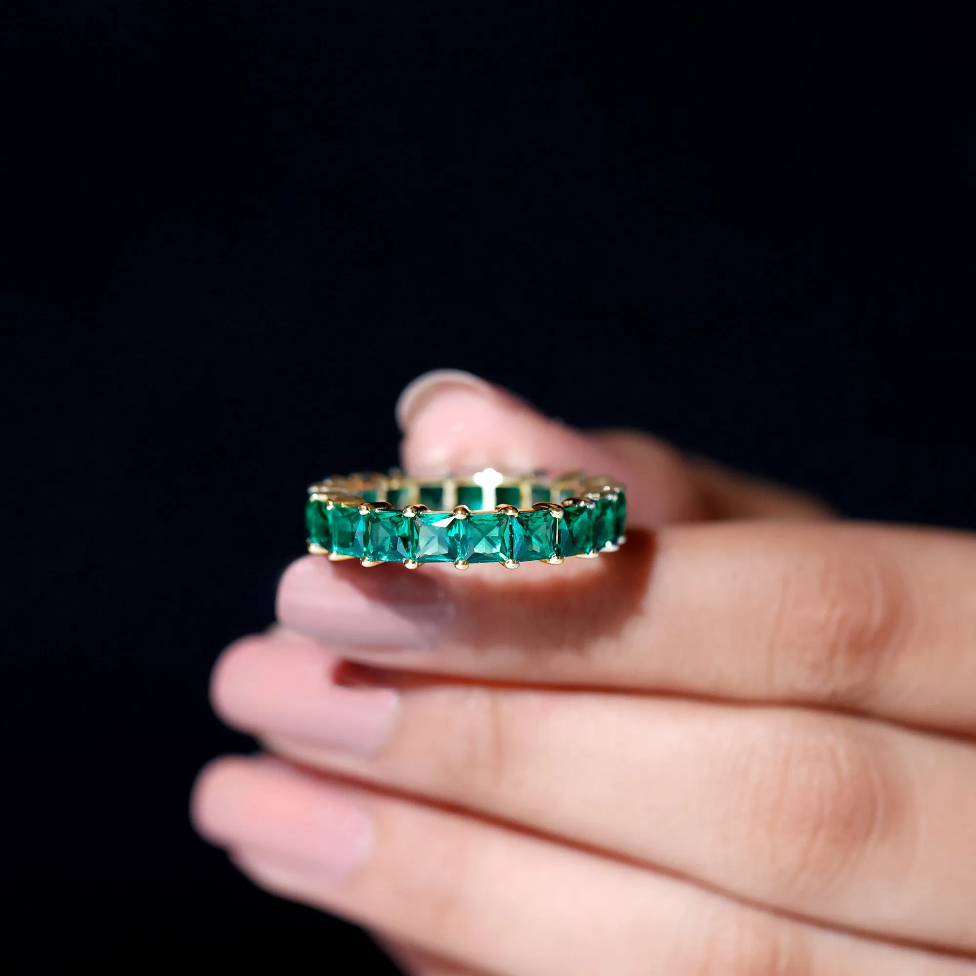 Princess Cut Lab Grown Emerald Full Eternity Band Ring