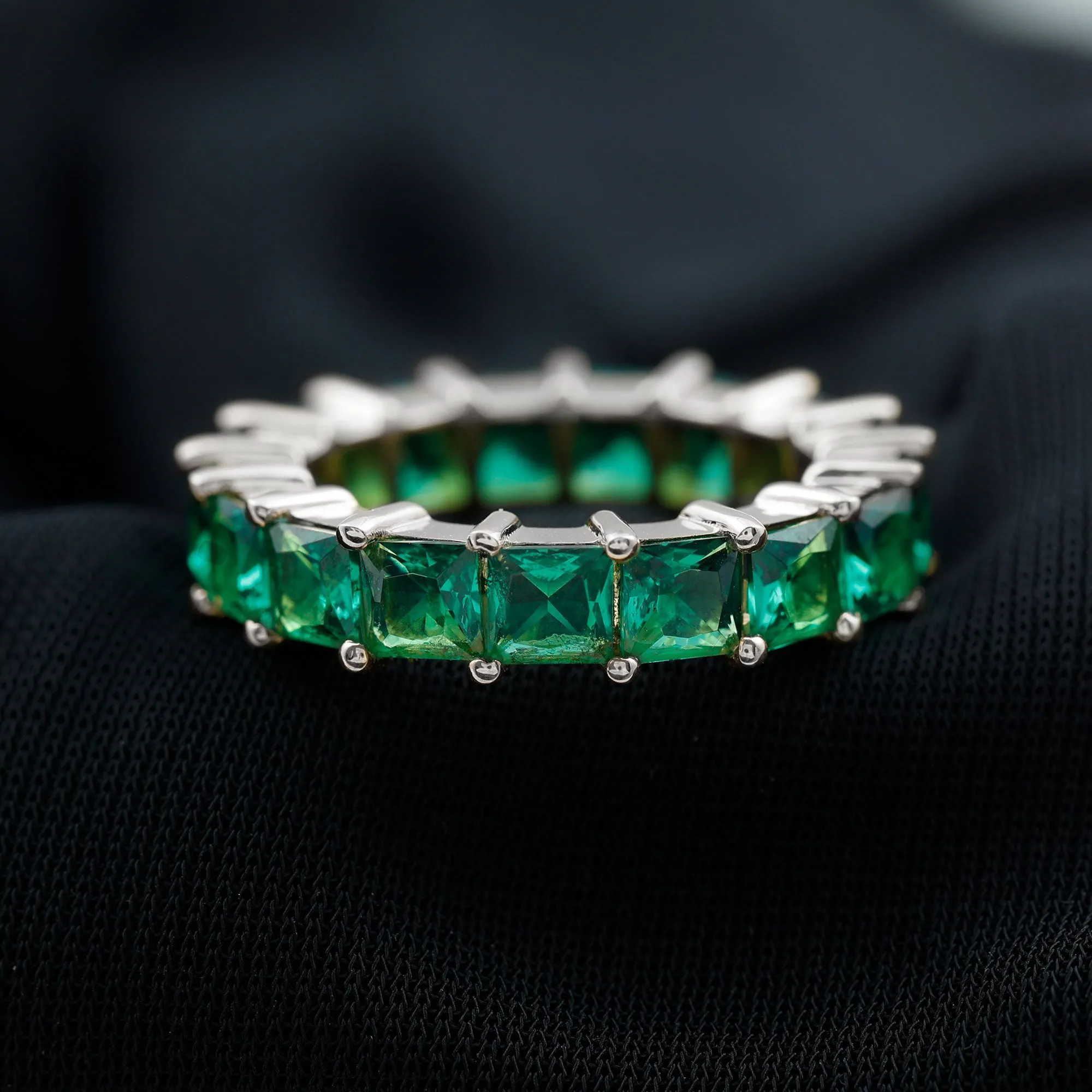 Princess Cut Lab Grown Emerald Full Eternity Band Ring