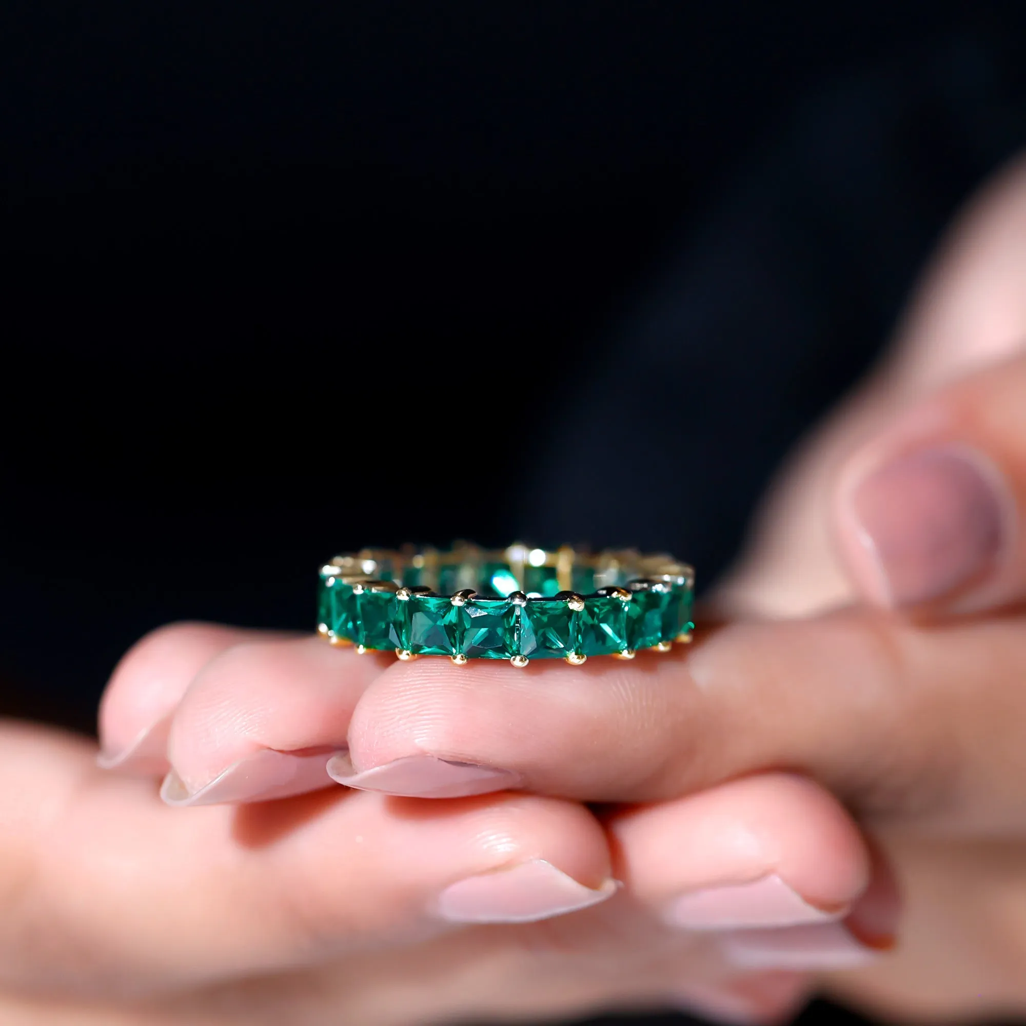 Princess Cut Lab Grown Emerald Full Eternity Band Ring