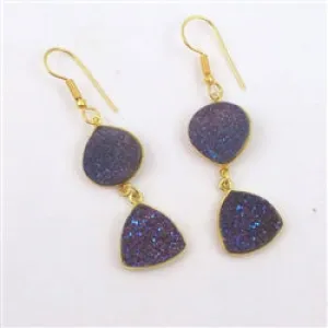 Purple Druzy Crystal Quartz Earrings