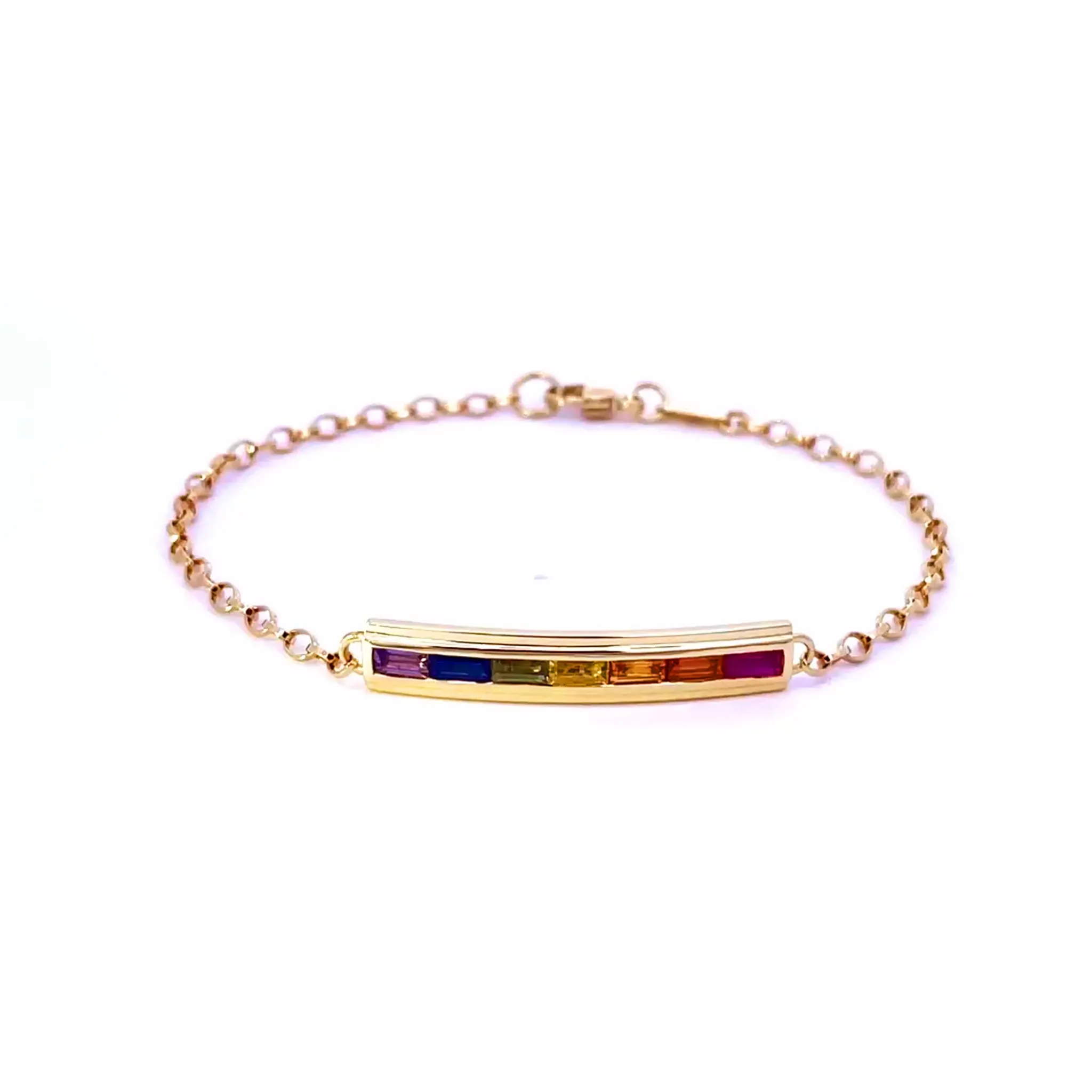 "Happiness" Rainbow Baguette Sapphire Petite Poesy Bracelet