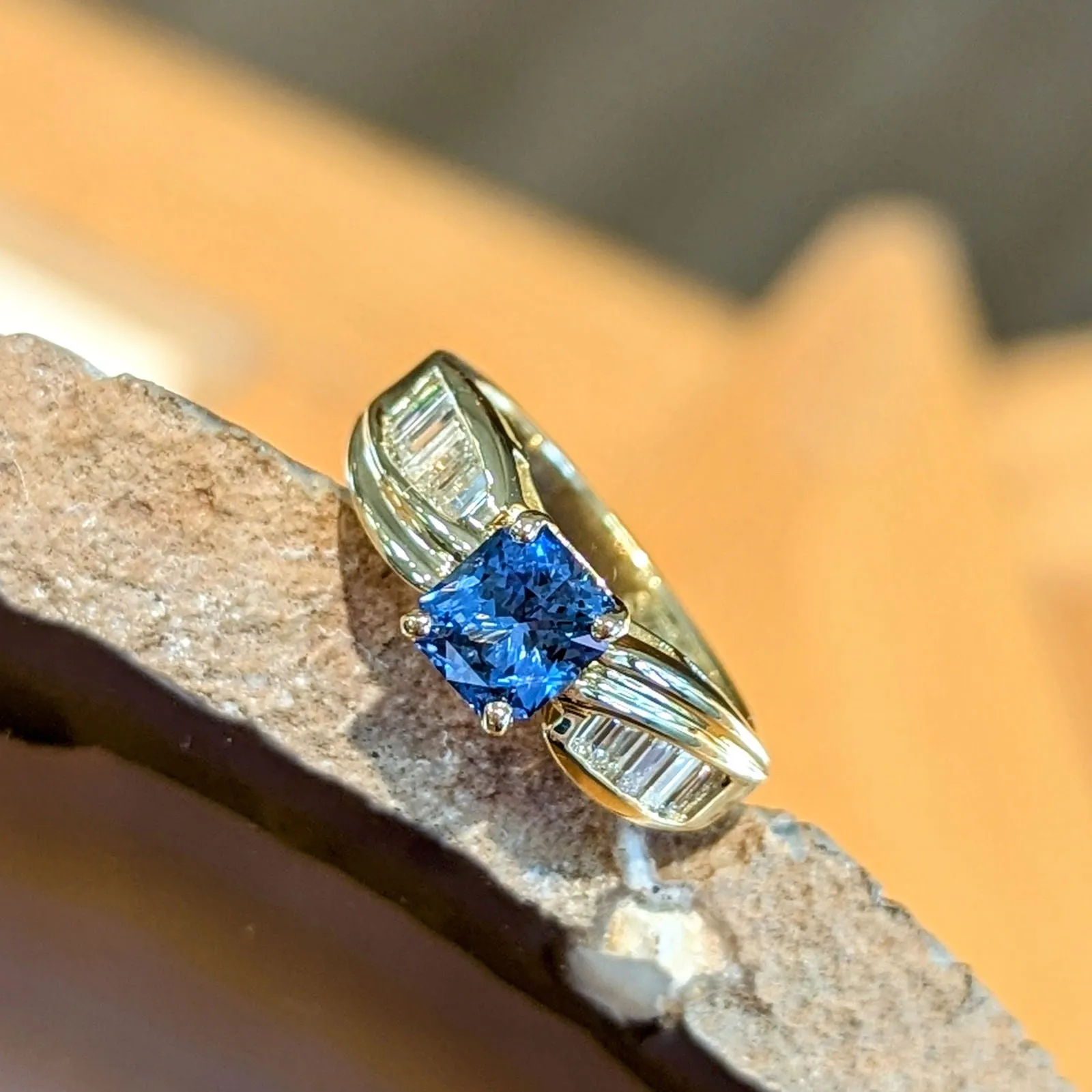 Radiant Sapphire and Baguette Ring