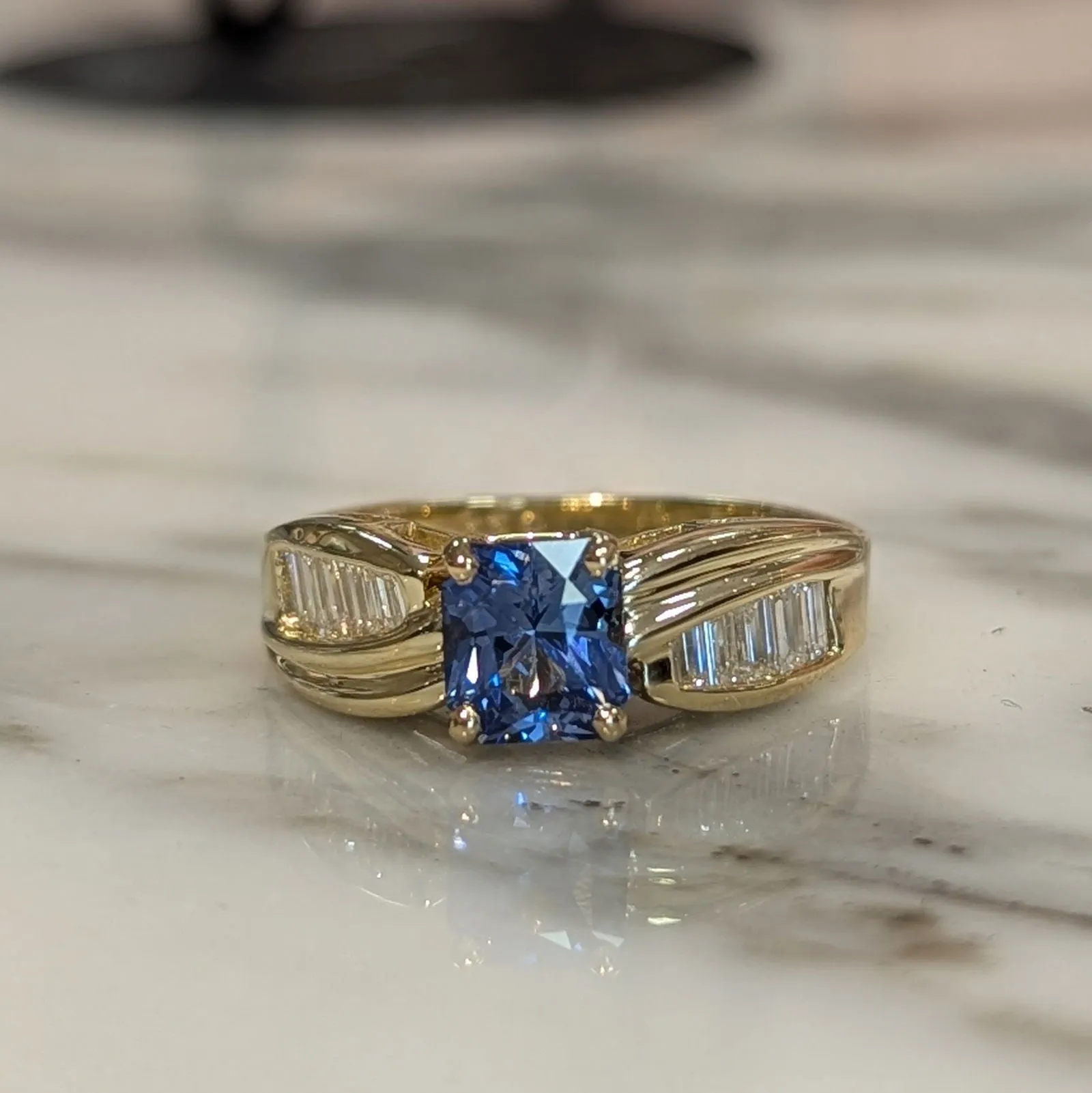 Radiant Sapphire and Baguette Ring