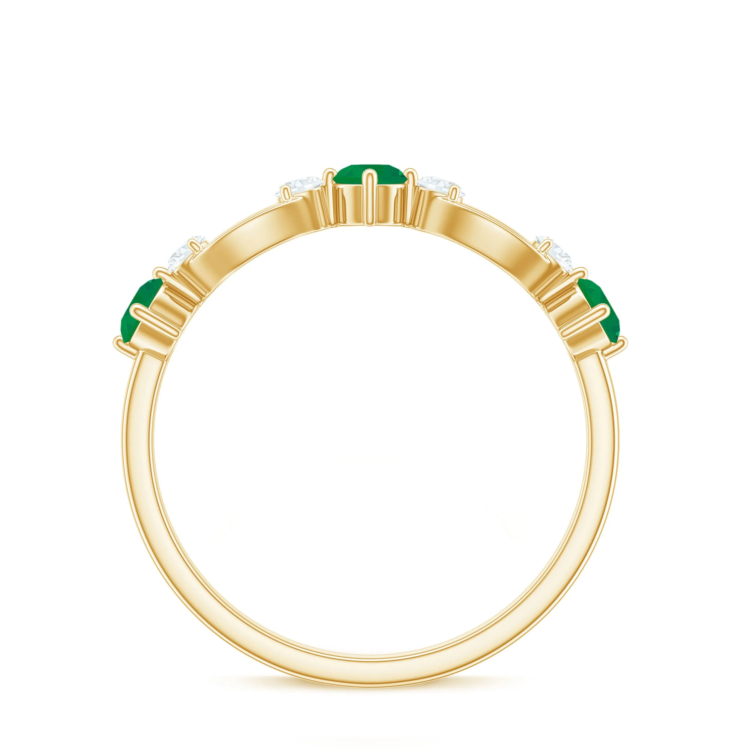 Real Emerald and Diamond Minimal Wedding Ring