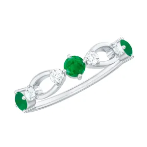 Real Emerald and Diamond Minimal Wedding Ring