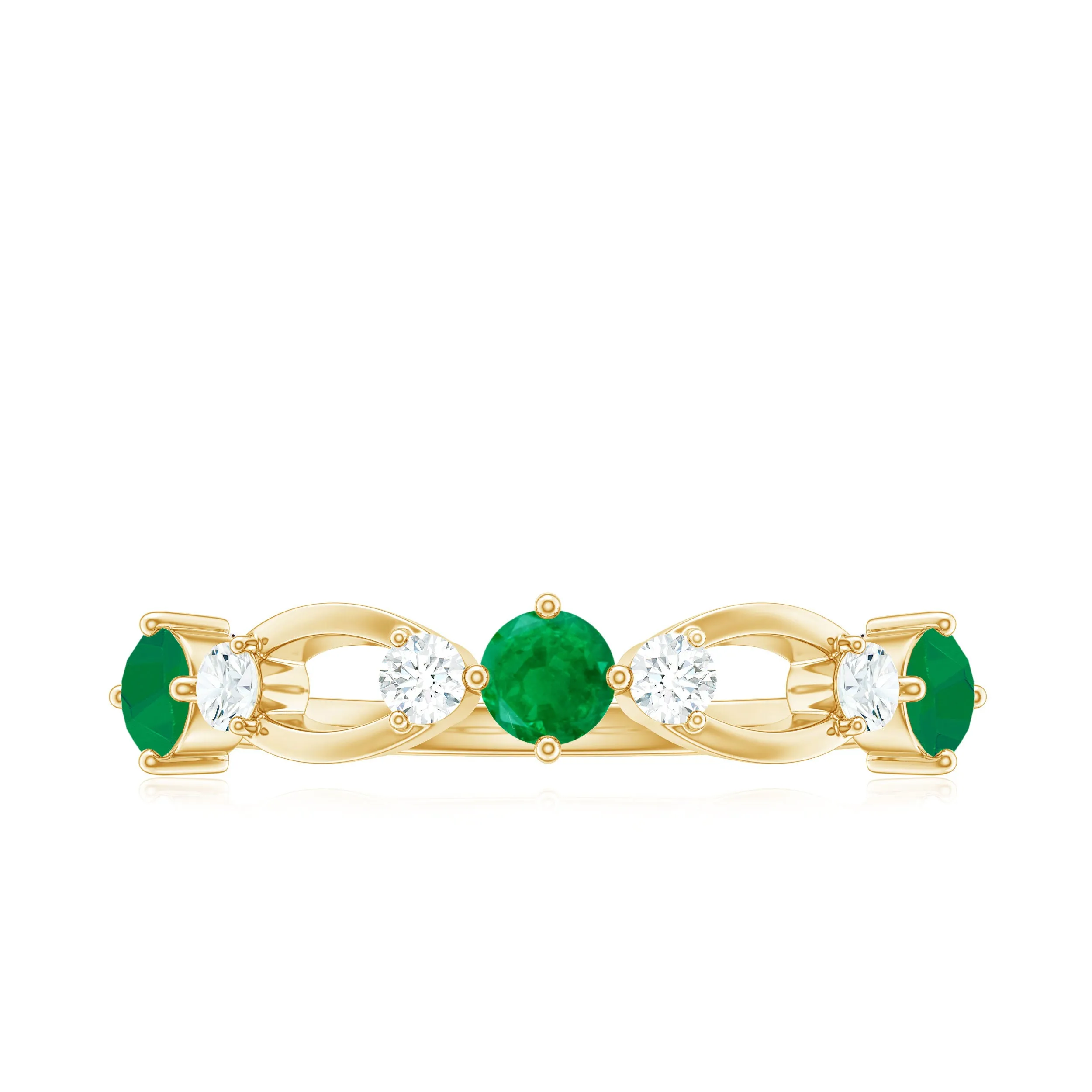 Real Emerald and Diamond Minimal Wedding Ring