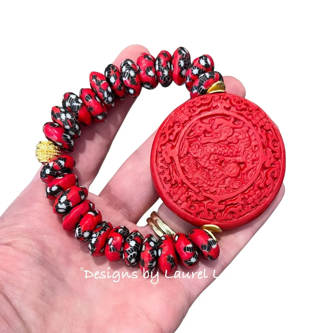 Red & Black Cinnabar Focal Bead Bracelet