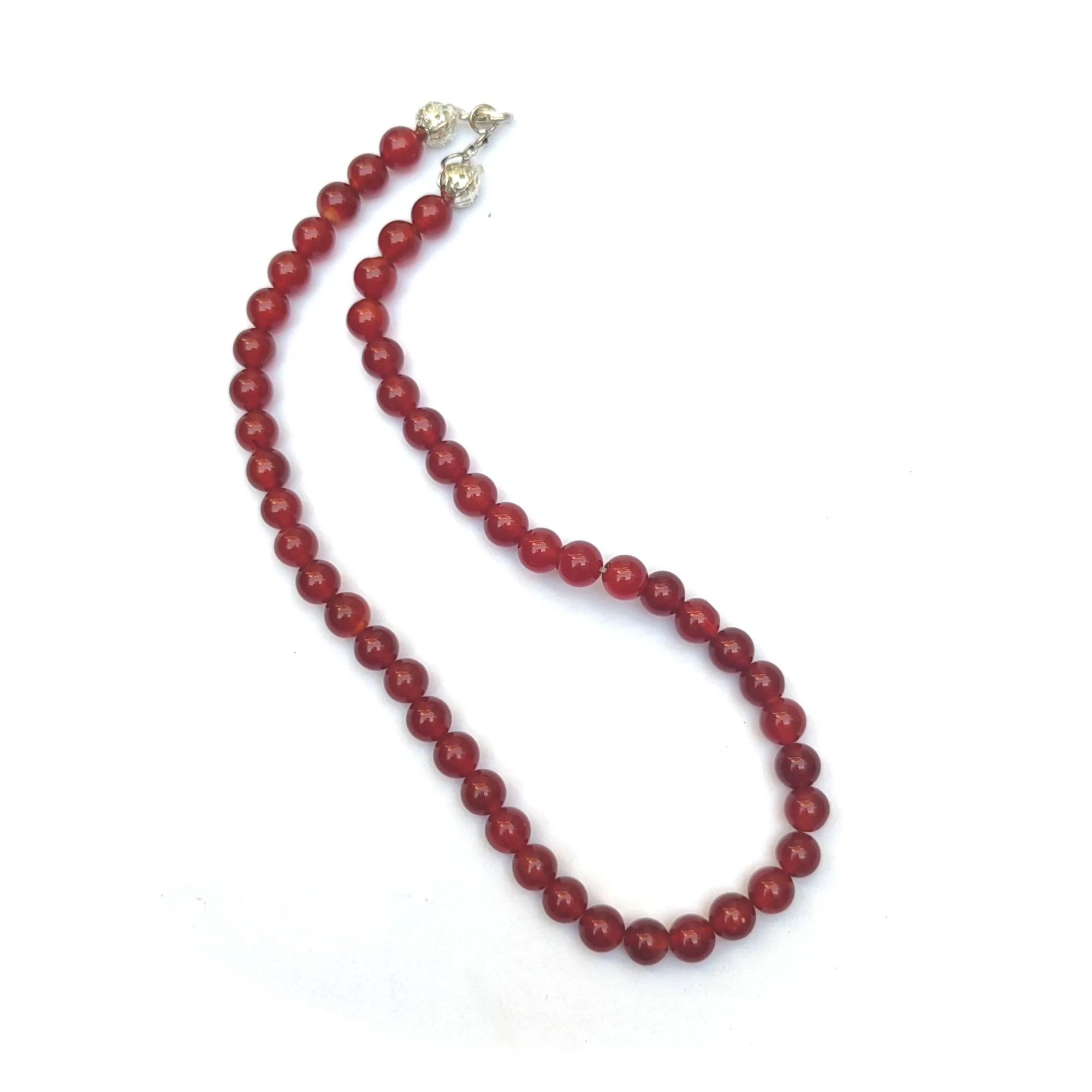 Red Onyx Crystal Round Beads Necklace 15 Inches, 8mm Beads (Semi-Precious Mala)