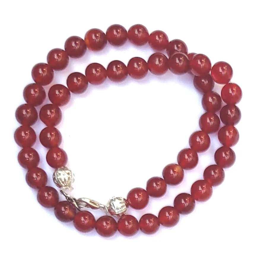 Red Onyx Crystal Round Beads Necklace 15 Inches, 8mm Beads (Semi-Precious Mala)