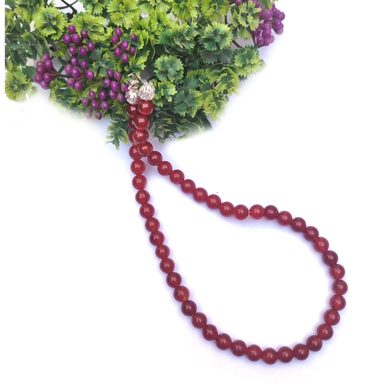 Red Onyx Crystal Round Beads Necklace 15 Inches, 8mm Beads (Semi-Precious Mala)