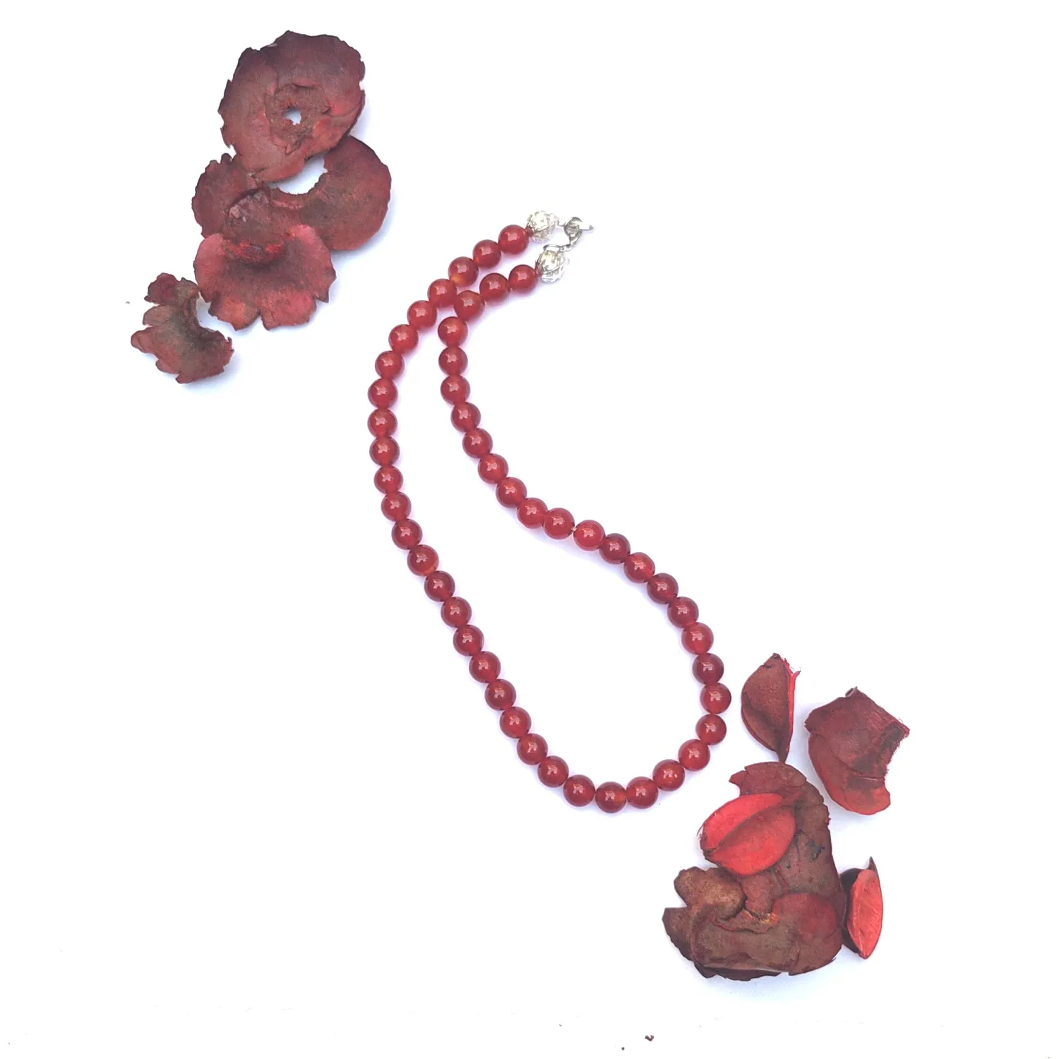 Red Onyx Crystal Round Beads Necklace 15 Inches, 8mm Beads (Semi-Precious Mala)