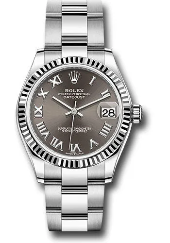 Rolex Steel and White Gold Datejust 31 Watch - Fluted Bezel - Dark Grey Roman Dial - Oyster Bracelet 278274 dkgro