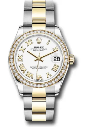 Rolex Steel and Yellow Gold Datejust 31 Watch - Diamond Bezel - White Roman Dial - Oyster Bracelet 278383RBR wro