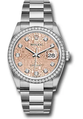 Rolex Steel Datejust 36 Watch - Diamond Bezel - Pink Jubilee Diamond Dial - Oyster Bracelet - 126284RBR pjdo