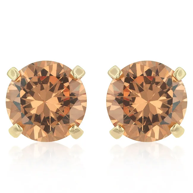 Rolina Champagne Round CZ Stud Earrings