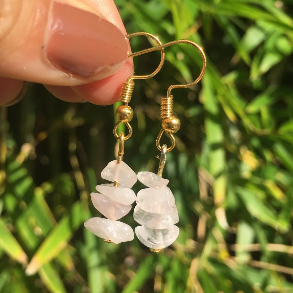 Rose Quartz Gold Hook  HYPOALLERGENIC Earrings