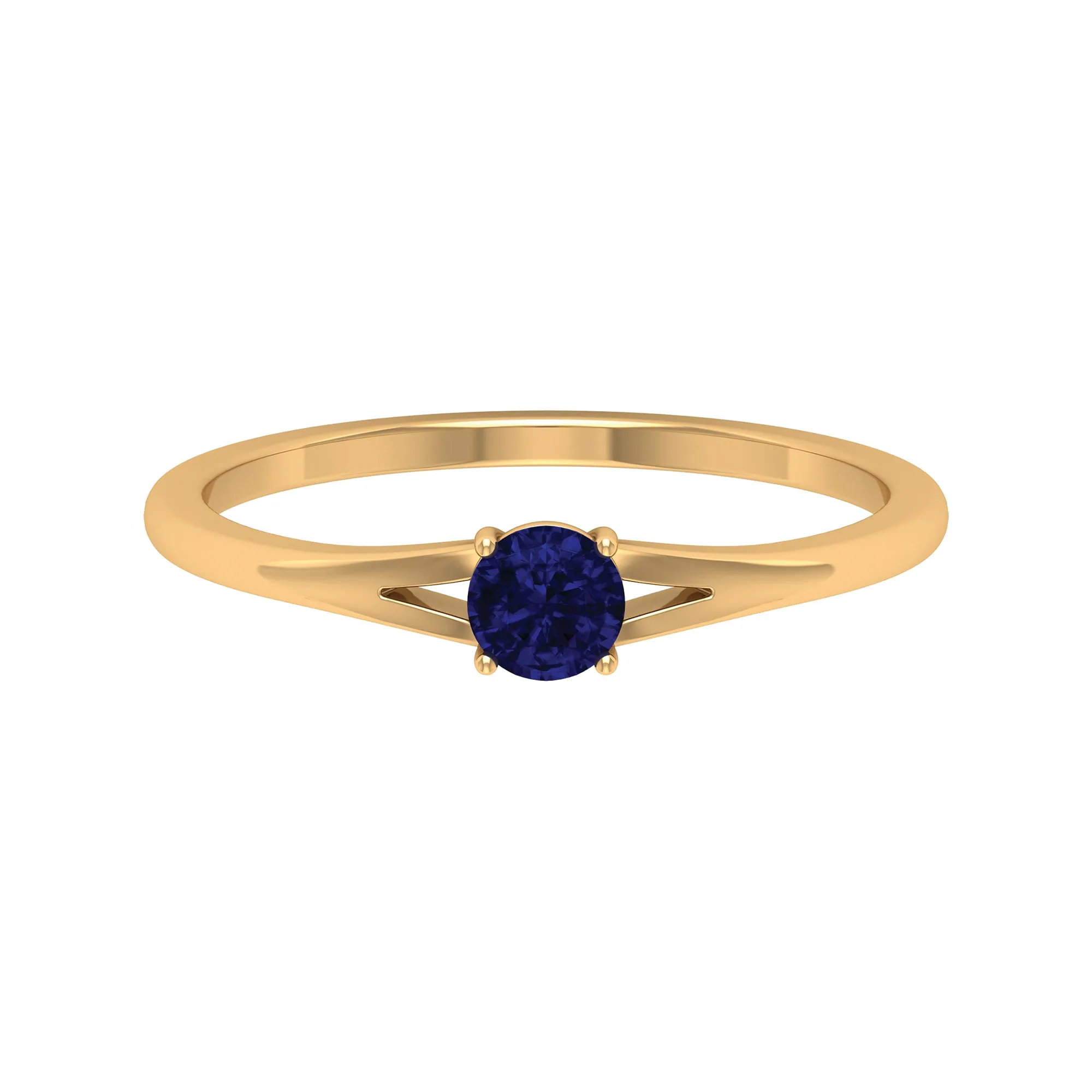 Round Solitaire Blue Sapphire Ring in Split Shank