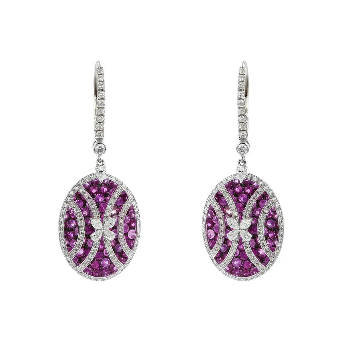 Salavetti 18K White Gold Pink Sapphire and Diamond Drop Earrings