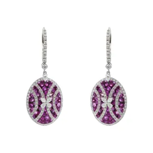 Salavetti 18K White Gold Pink Sapphire and Diamond Drop Earrings