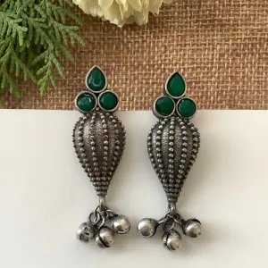 Salvanity German Silver Sea Shell earrings Green Stone