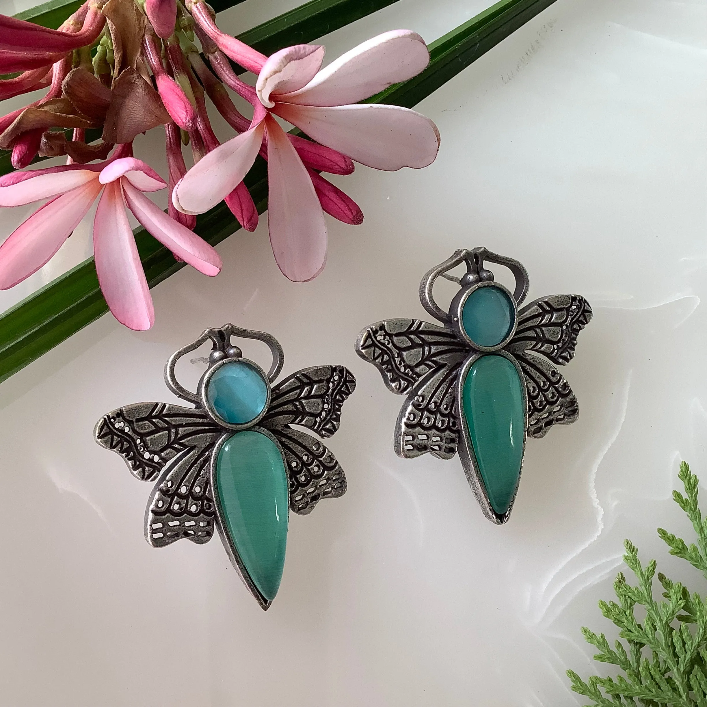 Salvanity German Silver Trendy Dragon Fly Earrings