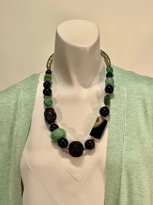 Semi Precious Jade, Onyx and Agate One of a Kind Necklace Made in California.