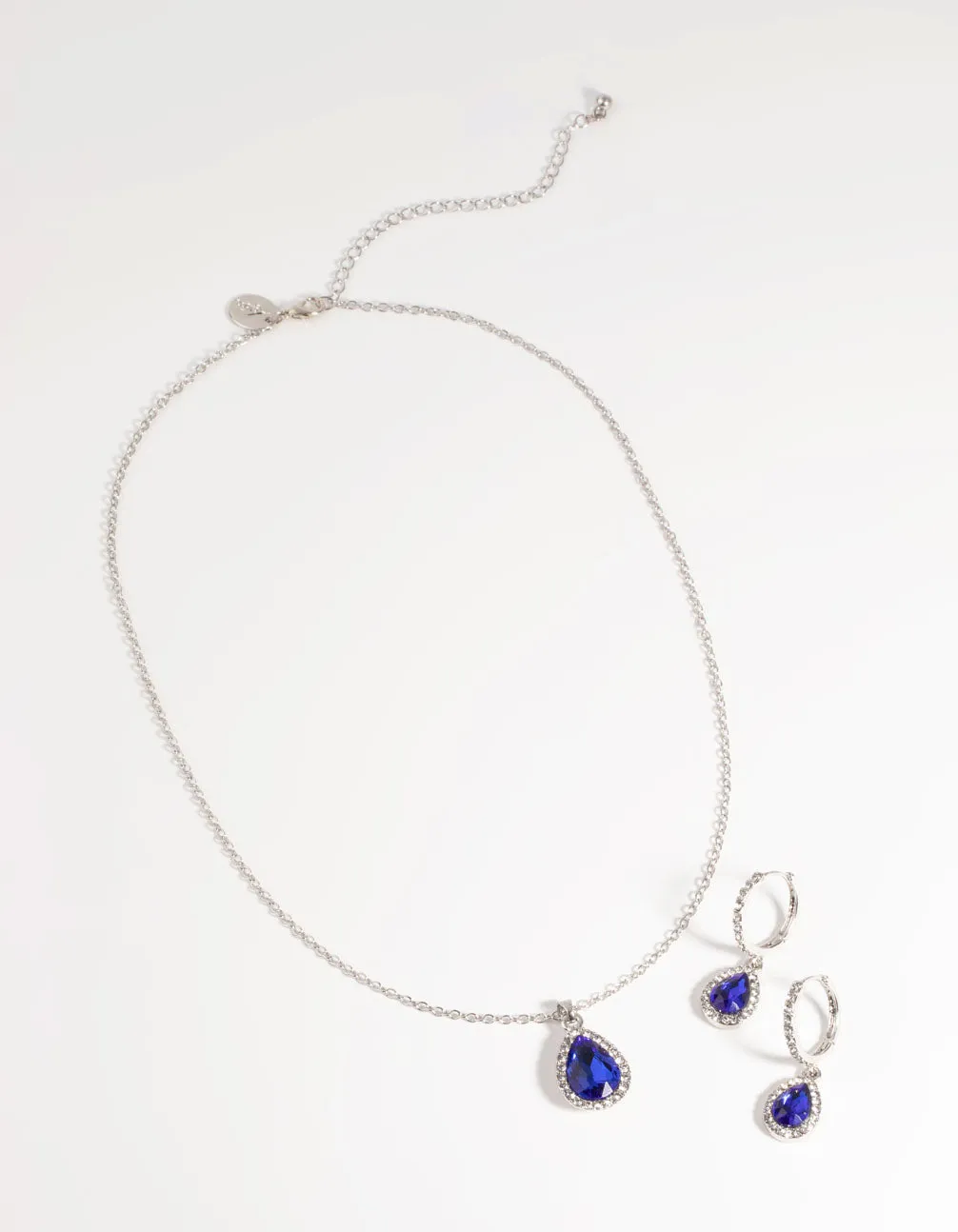 Silver Sapphire Necklace & Earring Set