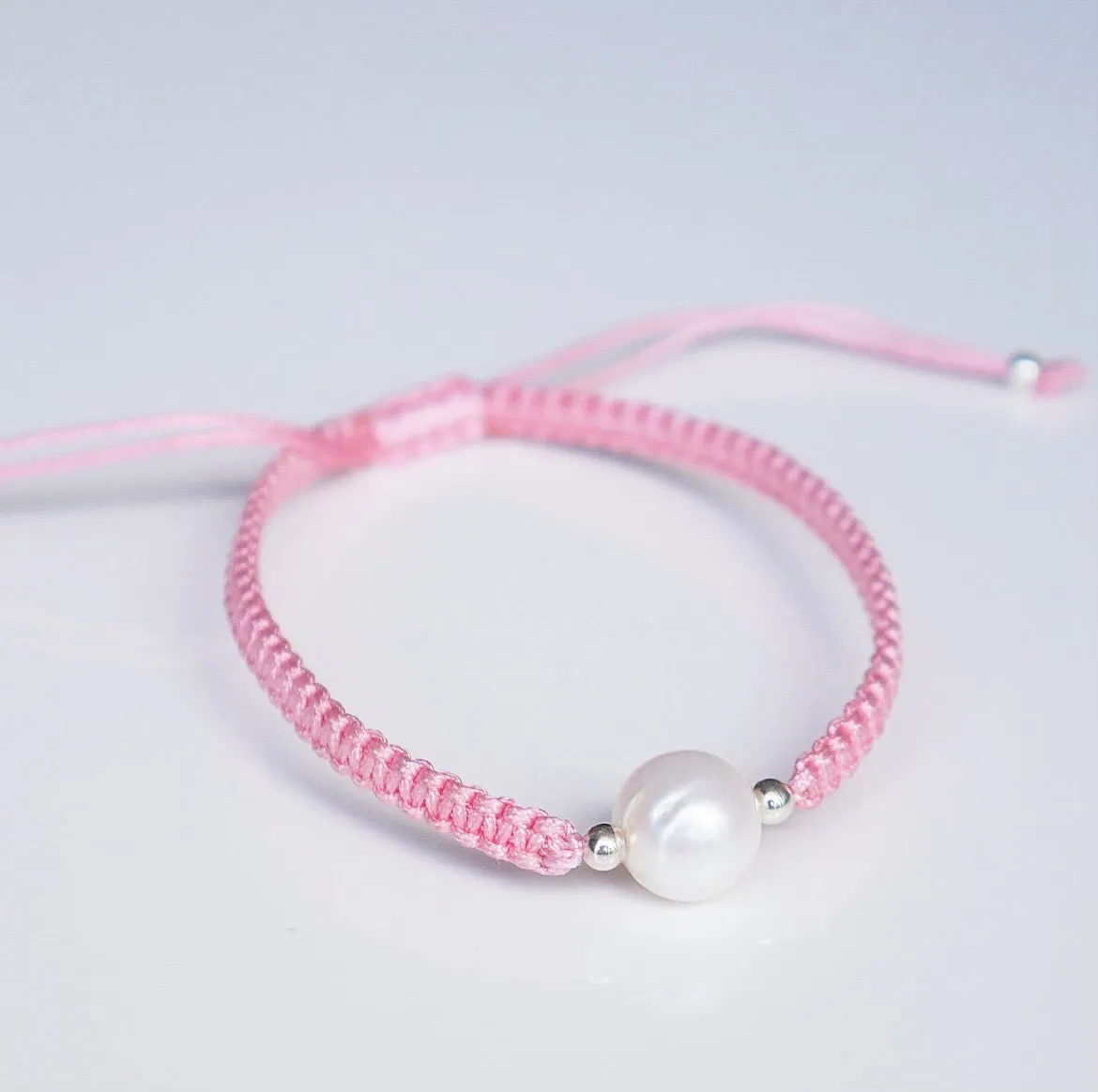 Single Freshwater Pearl Pull Thread Bracelet .925 sterling silver