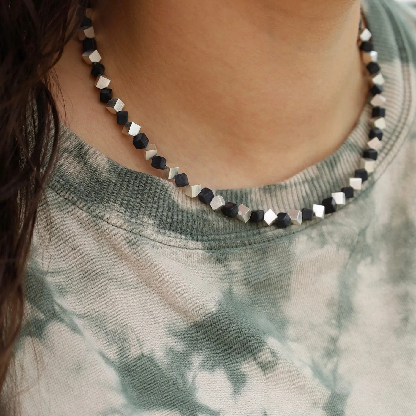 Small Cube and Onyx Necklace