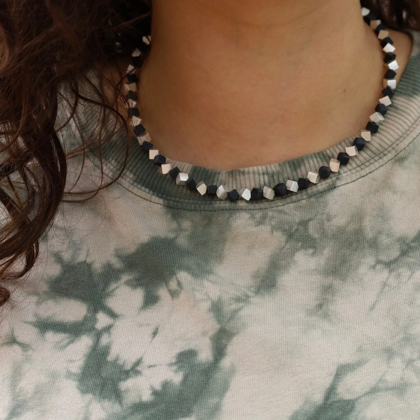 Small Cube and Onyx Necklace